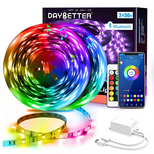 DAYBETTER Led Strip Lights 100ft Smart with App Remote Control, 5050 RGB  for Bedroom, Valentine's Day Home Decoration, Music Sync Color Changing for