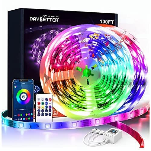 DAYBETTER Smart Led Lights 30ft, 5050 RGB Led Strip Lights Kits with 24  Keys Remote, App Control Timer Schedule Led Music Strip Lights