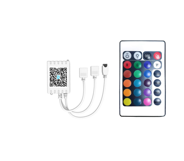 DAYBETTER Updated Bluetooth Remote Control for RGB LED Light Strips, 2 Ports 24 Key 4 Pin Output Dimmable LED Strip Lights Voltage DC 12V(Without Power Adapter)
