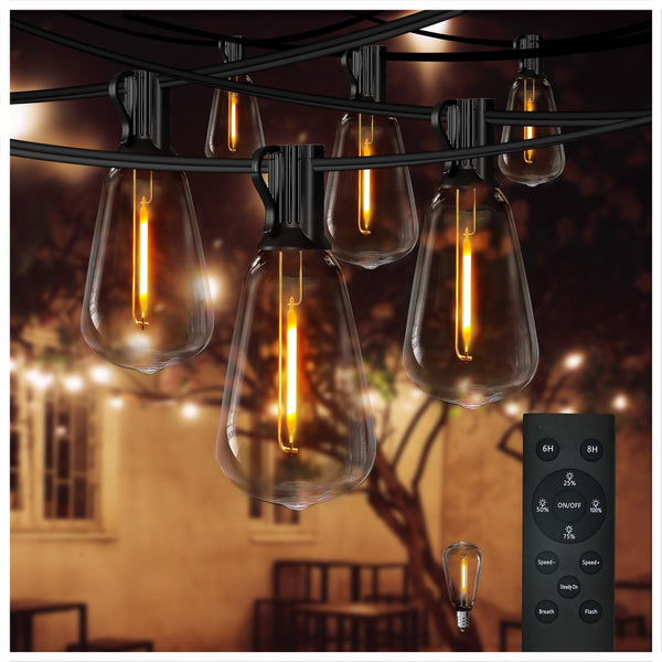 DAYBETTER 48FT Outdoor String Lights with Remote, Connectable LED Patio String Lights with Shatterproof ST38 Vintage Edison Bulbs,Dimmable Hanging Lights for Porch Backyard Cafe Balcony