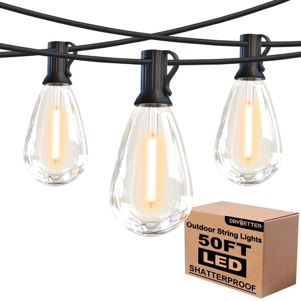 DAYBETTER 50ft LED String Lights with 12 S14 Vintage Bulbs