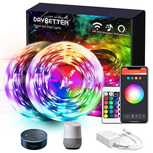 DAYBETTER 50ft Led Strip Lights RGB Music Sync Color Changing, Smart WiFi Led Light Strip Works with Alexa and Google Assistant, Led Lights for Bedroom Room Lighting Flexible Christmas Decorations