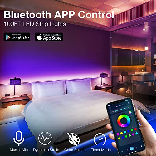 DAYBETTER Led Strip Lights 100ft Smart with App Remote Control, 5050 RGB  for Bedroom, Valentine's Day Home Decoration, Music Sync Color Changing for