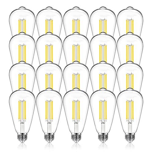 DAYBETTER Vintage LED Edison Bulbs 60 Watt Equivalent, ST58 Antique LED Filament Light Bulbs, Dimmable Led Bulb with E26 Medium Base, Warm White 2700K, Brightness 8W, 800LM, Clear Glass, 20 Packs