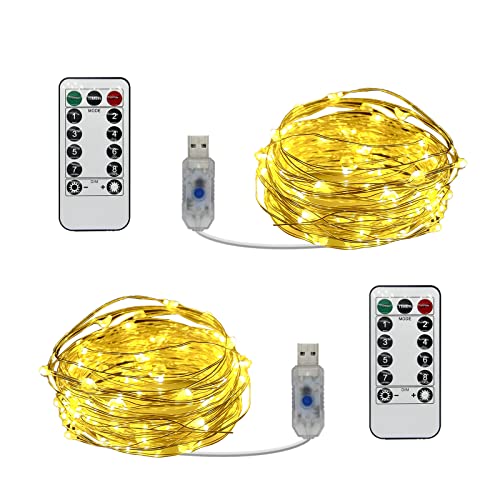 DAYBETTER Fairy Lights Plug in, USB String Lights 50Ft 150 LED Color Changing String Lights with Remote, Waterproof Copper Wire Twinkle Lights for Patio, Christmas Decorations Indoor, 2 Pack