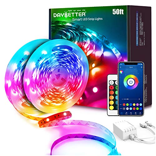 DAYBETTER Led Lights 50 ft,2 Rolls of 25ft RGB Led Strip Light with Remote Control,App Control,Music Sync,Multicolor Changing,Colorful Led Strips Lights for Bedroom