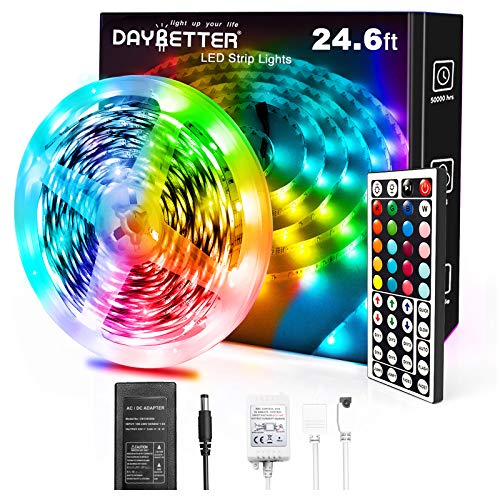 DAYBETTER 5050 RGB Infrared Remote Control Color Changing 24.6ft Led Strip Lights