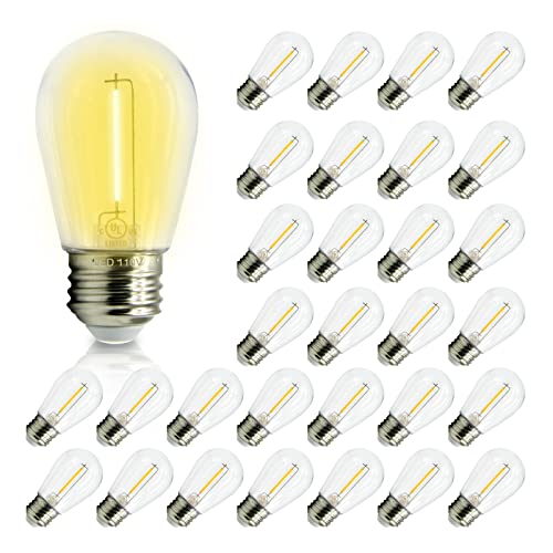 DAYBETTER 30 Pack S14 LED Bulbs for Outdoor String Lights, Shatterproof & Waterproof 1W Replacement Bulbs for String Lights, Low Watt Light Bulbs Non Dimmable, E26 Medium Base, 2700K Warm White