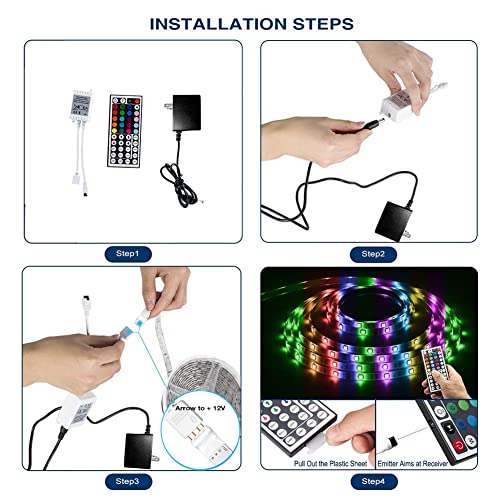 DAYBETTER 16.4ft/5M Waterproof RGB Led Strip Lights with Remote Controller  for Party,Home Decoration,Kicthen,Bedroom 