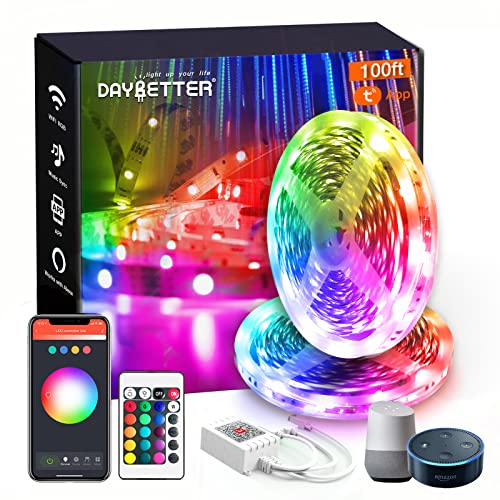 DAYBETTER Led Lights for Bedroom 100 ft Led Strip Lights Music Sync Color Changing, Smart WiFi Led Light Strip Works with Alexa and Google Assistant, App Control, Timer, Living Room Decor, Home Decor