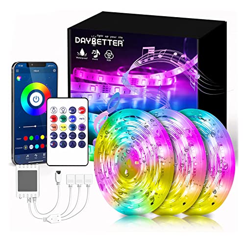 DAYBETTER Led Strip Lights Waterproof, Smart Light Strips with App Voice Control Remote, 5050 RGB Music Sync Color Changing Lights for Bedroom, 50FT(3 Rolls of 16.4ft)
