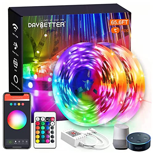 DAYBETTER 65.6ft WiFi Smart Led Lights Strip with Tuya App Control for Bedroom Decoration Work with Alexa and Google Assistant(2 Rolls of 32.8ft)