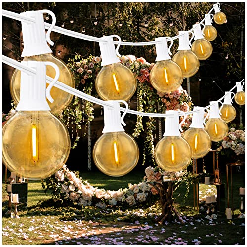 DAYBETTER LED Outdoor Lights 50FT White,Waterproof Globe LED Patio Lights with Edison Vintage Bulbs, Connectable Outdoor Lights for Yard Porch Bistro