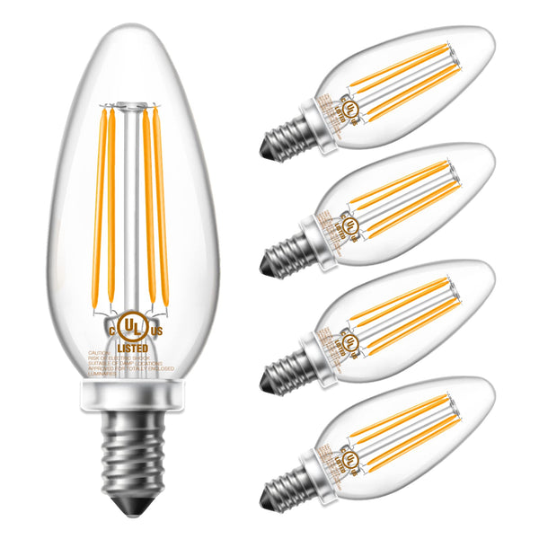 DAYBETTER E12 Led Candelabra Bulbs 60W Equivalent, Dimmable Chandelier Light Bulbs, High Brightness 600 LM Warm White 2700K, B11 Filament Candle Light Bulbs, Clear Glass Style for Home, 5 Pack