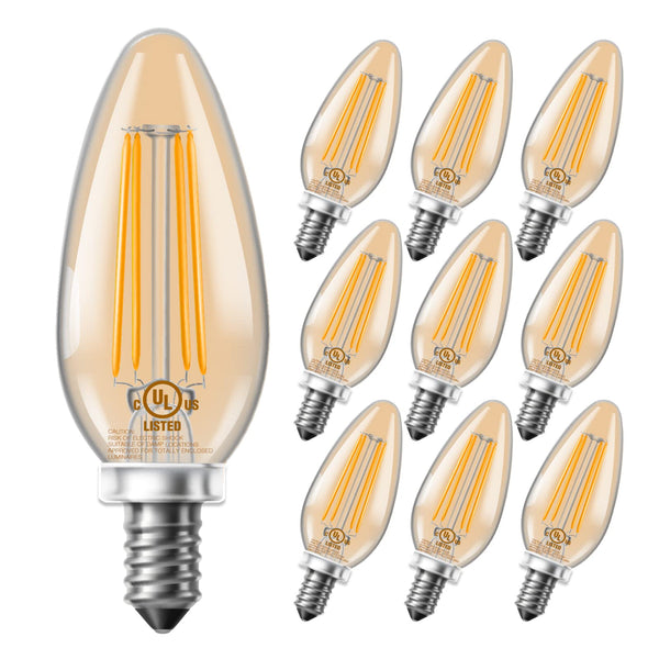 DAYBETTER E12 Led Candelabra Bulbs 60W Equivalent, Dimmable Chandelier Light Bulbs, High Brightness 550 LM Amber 2200K, B11 Filament Candle Light Bulbs, Clear Glass Style for Home, 10 Pack